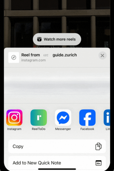 Selecting ReelToDo in the share sheet